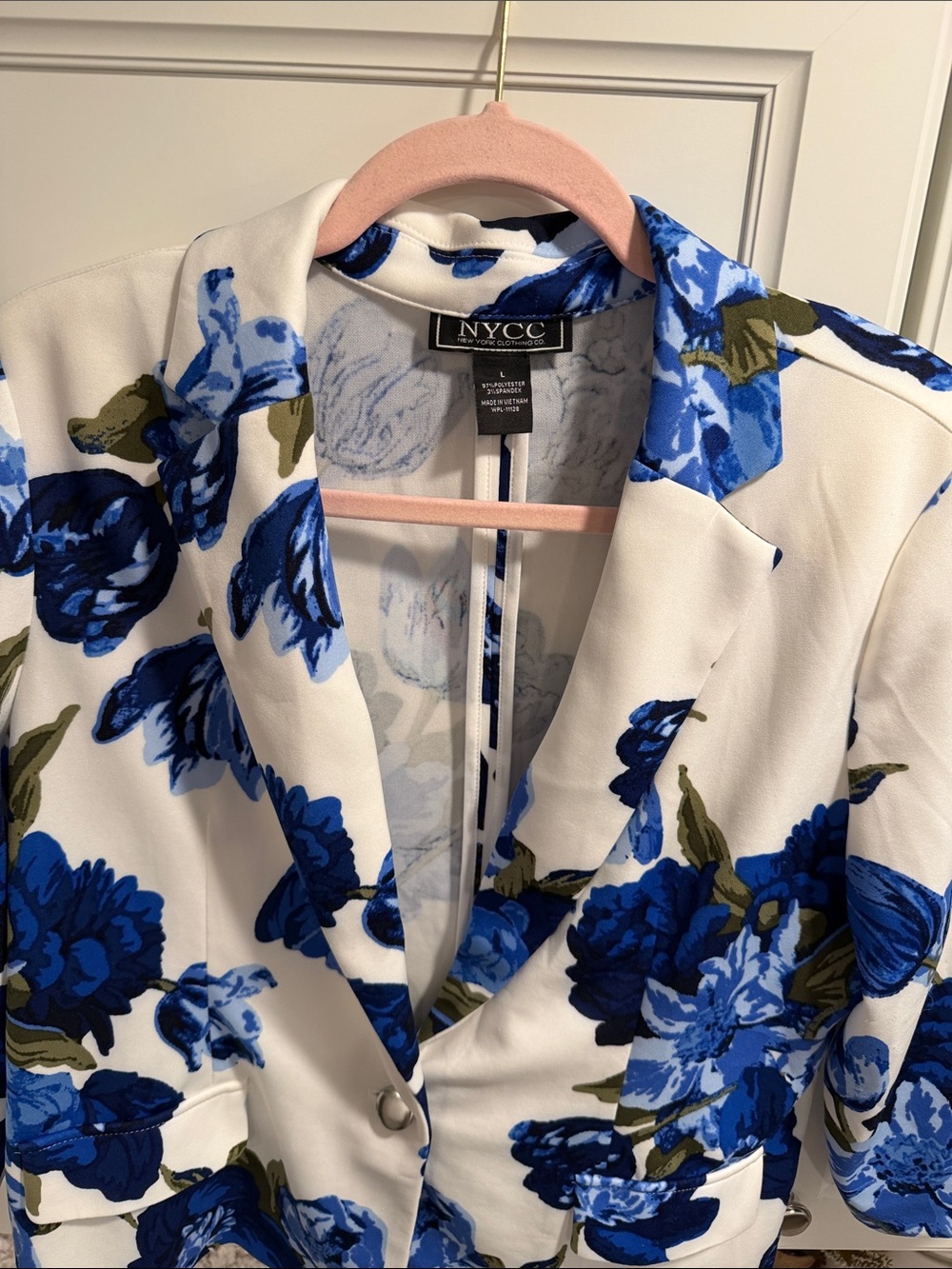 NYC White Blazer with Blue Floral Print